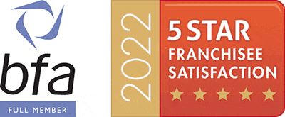 British Franchise Association Full Member logo and 5-Star Franchisee Satisfaction 2022 logo
